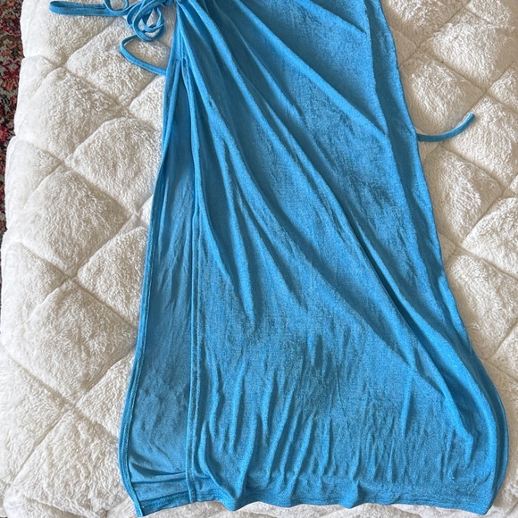 Bright Blue One-Shoulder Ruched Side Tie Dress - Picture 7 of 7